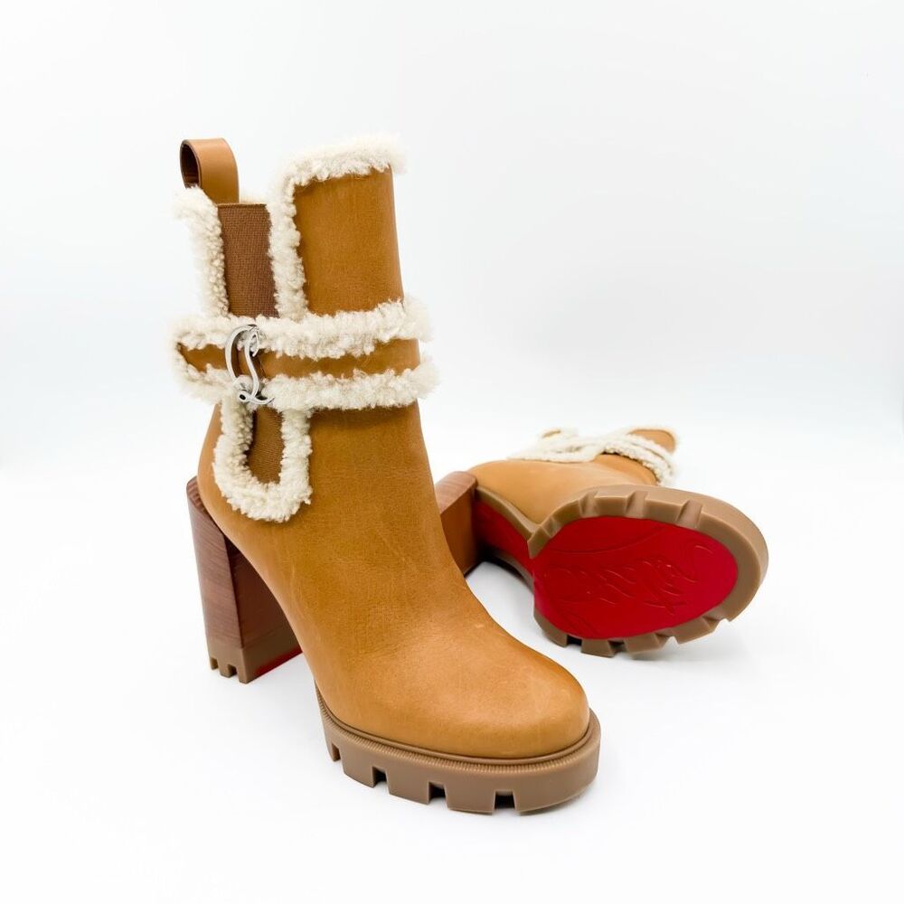 Christian Louboutin Chelsea Lug 100 Shearling High Heel Pull On Boots 37.5
